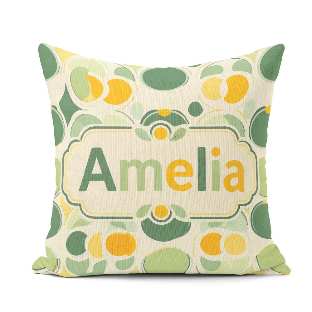 Custom Name Soft Green Organic Shapes Abstract Botanical Pattern Square Filled Cushion Throw Pillow Sofa Bed Home Decor Zip Washable UK Made