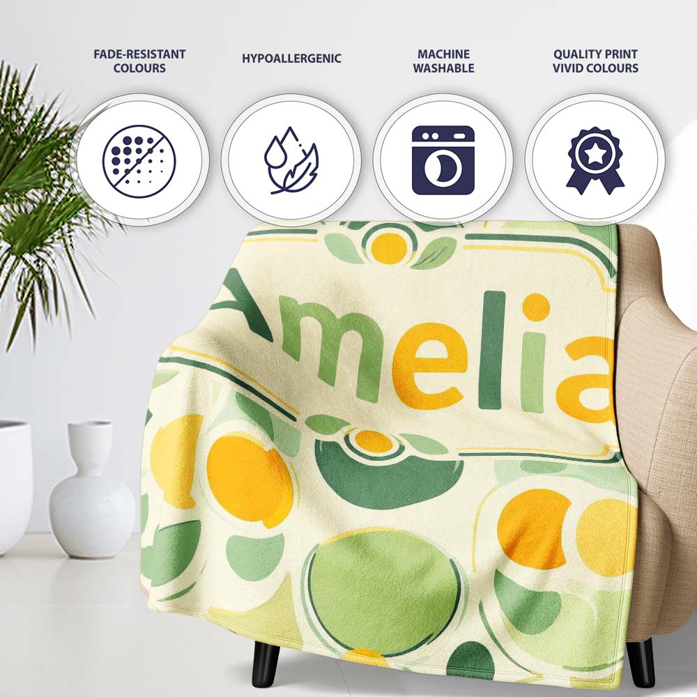 Soft Green Organic Shapes Abstract Botanical Seamless Pattern Name Personalised Custom Name Super Soft Fleece Blanket Bed Sofa Throw