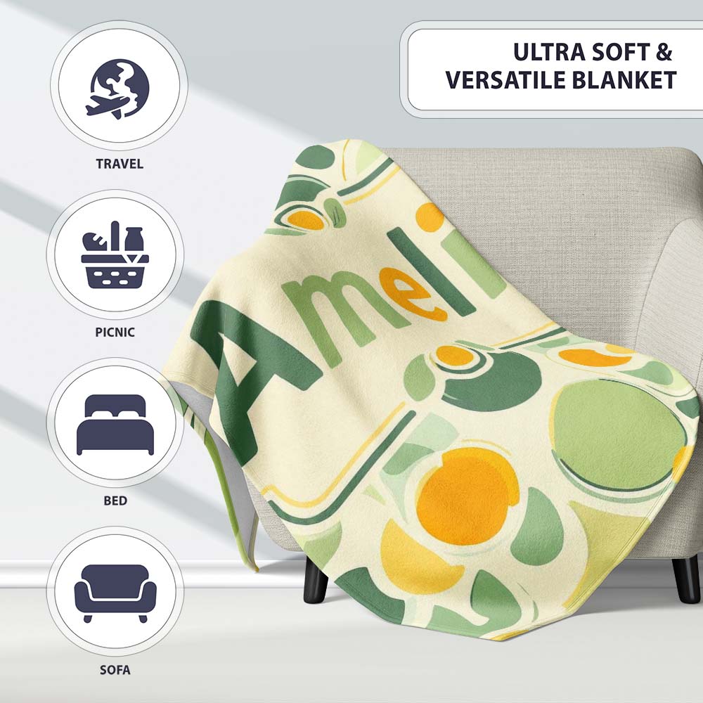Soft Green Organic Shapes Abstract Botanical Seamless Pattern Name Personalised Custom Name Super Soft Fleece Blanket Bed Sofa Throw