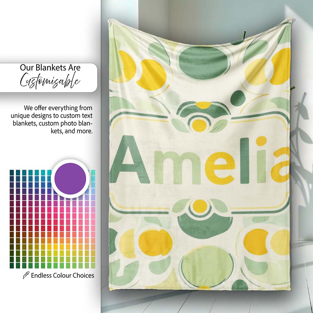 Soft Green Organic Shapes Abstract Botanical Seamless Pattern Name Personalised Custom Name Super Soft Fleece Blanket Bed Sofa Throw