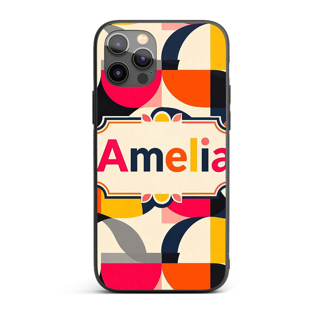 Bold Mid Century Abstract Curved Shapes Color Custom Name Protective Phone Case Mobile Cover Durable Everyday Smartphone Shock Resistant