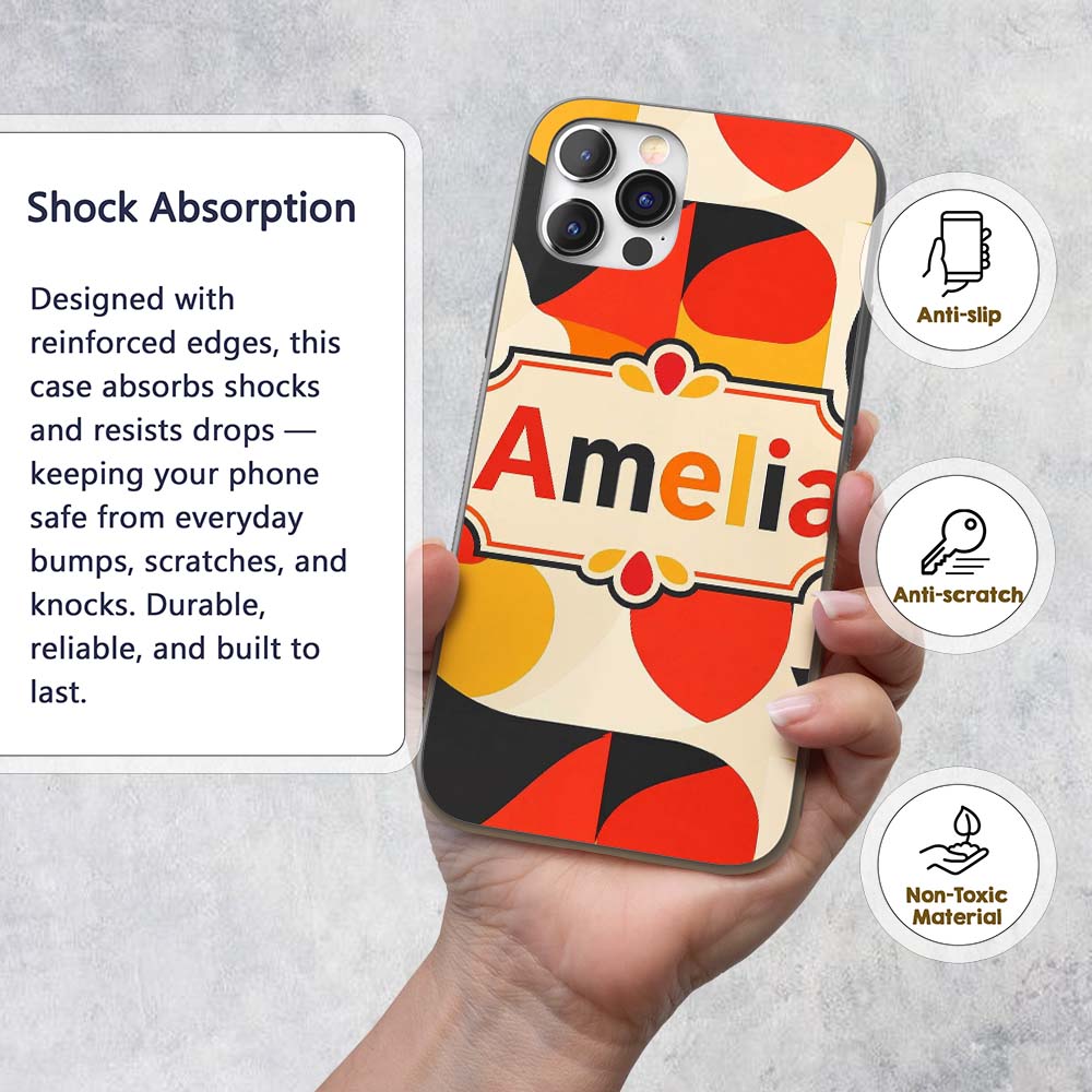 Modern Abstract Rounded Shapes Minimal Seamless Custom Name Protective Phone Case Mobile Cover Durable Everyday Smartphone Shock Resistant