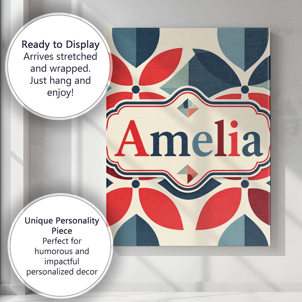 Personalised Name Floral Petal Shapes Bold Custom Unique Gift Idea Elegant Feature Canvas Wall Art Print Decor Picture Ready to Hang