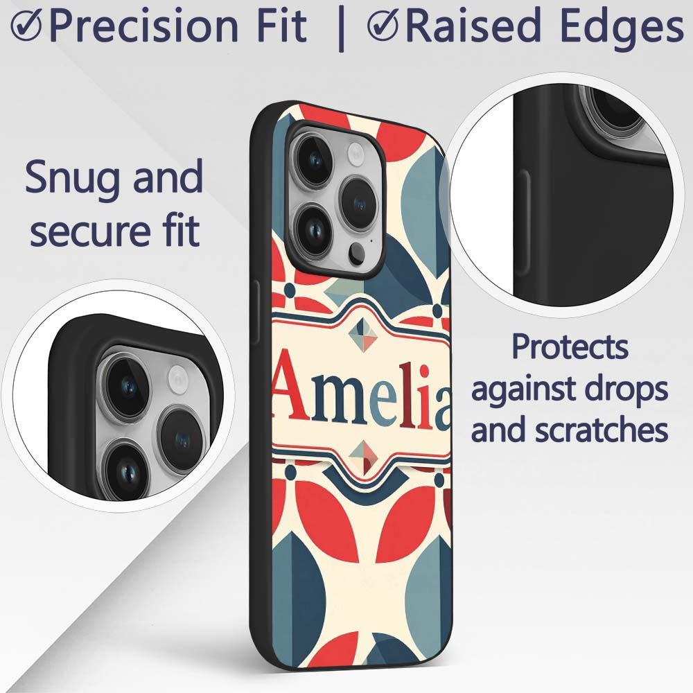 Floral Petal Shapes Bold Color Seamless Pattern Custom Name Protective Phone Case Mobile Cover Durable Everyday Smartphone Shock Resistant