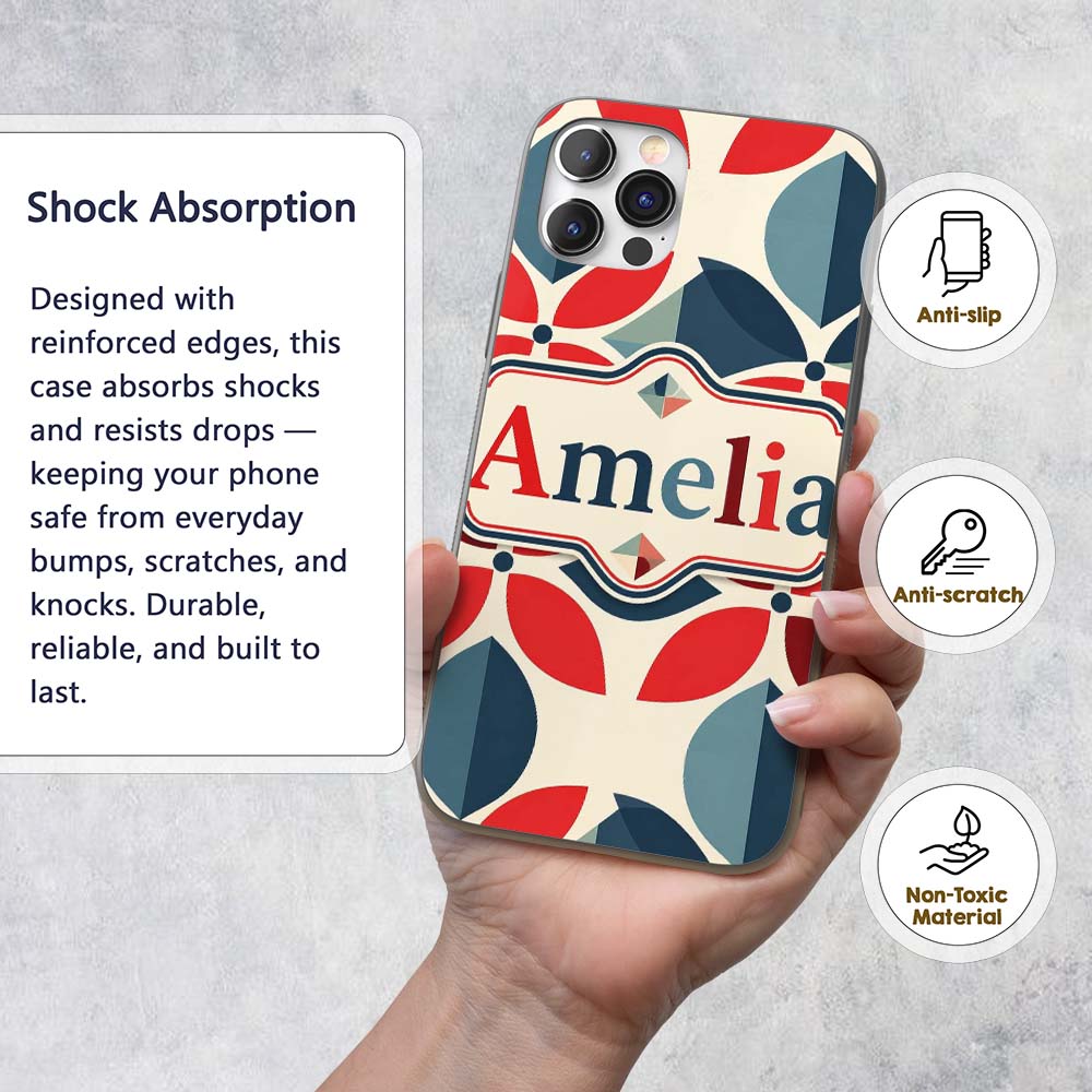 Floral Petal Shapes Bold Color Seamless Pattern Custom Name Protective Phone Case Mobile Cover Durable Everyday Smartphone Shock Resistant