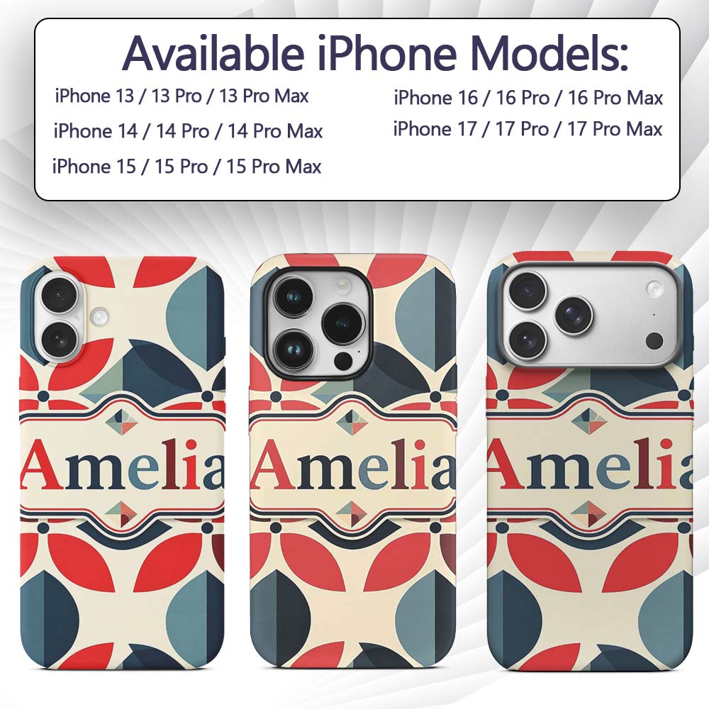 Floral Petal Shapes Bold Color Seamless Pattern Custom Name Protective Phone Case Mobile Cover Durable Everyday Smartphone Shock Resistant