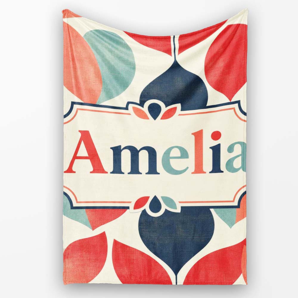 Textured Leaf Organic Shapes Scandinavian Style Seamless Pattern Personalised Custom Name Super Soft Fleece Blanket Bed Sofa Throw