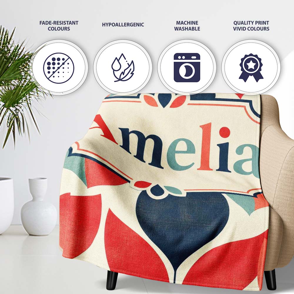 Textured Leaf Organic Shapes Scandinavian Style Seamless Pattern Personalised Custom Name Super Soft Fleece Blanket Bed Sofa Throw