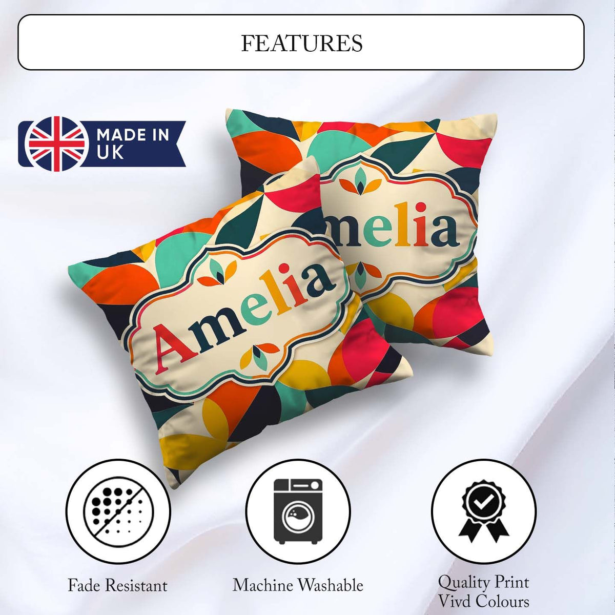 Custom Name Abstract Organic Leaf Shapes Century Modern Seamless Square Filled Cushion Throw Pillow Sofa Bed Home Decor Zip Washable UK Made