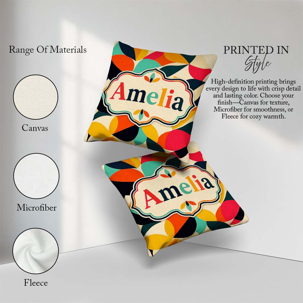 Custom Name Abstract Organic Leaf Shapes Century Modern Seamless Square Filled Cushion Throw Pillow Sofa Bed Home Decor Zip Washable UK Made