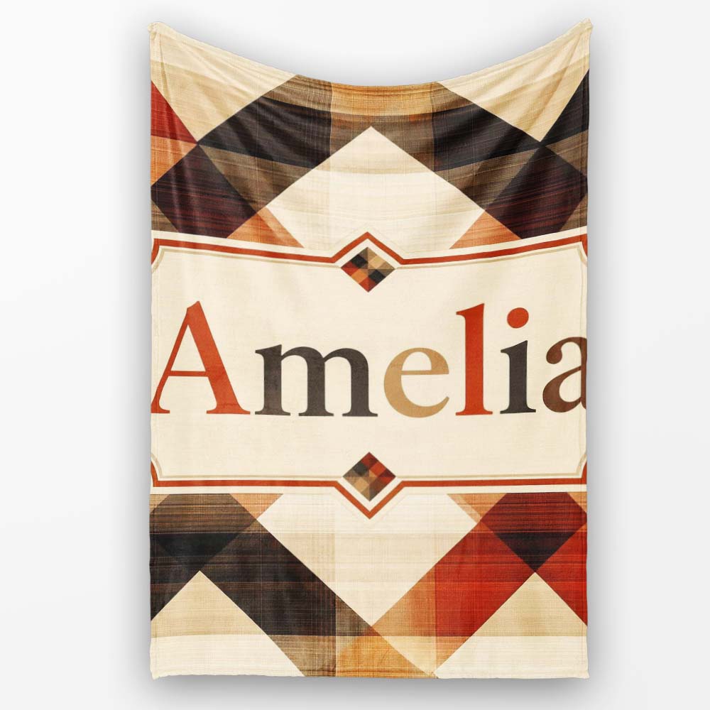 Warm Earth Tone Geometric Diamond Pattern Seamless Name Cute Unique Personalised Custom Name Super Soft Fleece Blanket Bed Sofa Throw