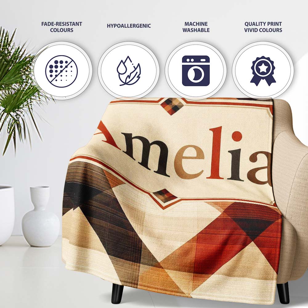 Warm Earth Tone Geometric Diamond Pattern Seamless Name Cute Unique Personalised Custom Name Super Soft Fleece Blanket Bed Sofa Throw
