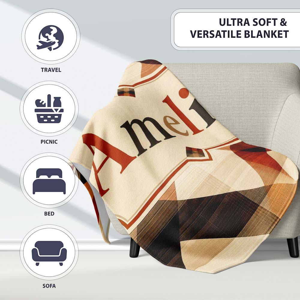 Warm Earth Tone Geometric Diamond Pattern Seamless Name Cute Unique Personalised Custom Name Super Soft Fleece Blanket Bed Sofa Throw