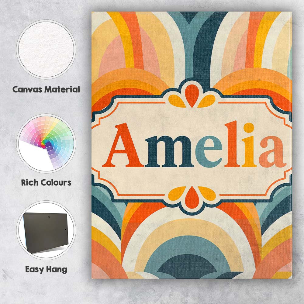 Personalised Name Rainbow Arch Mid Century Custom Unique Gift Idea Elegant Feature Canvas Wall Art Print Decor Picture Ready to Hang