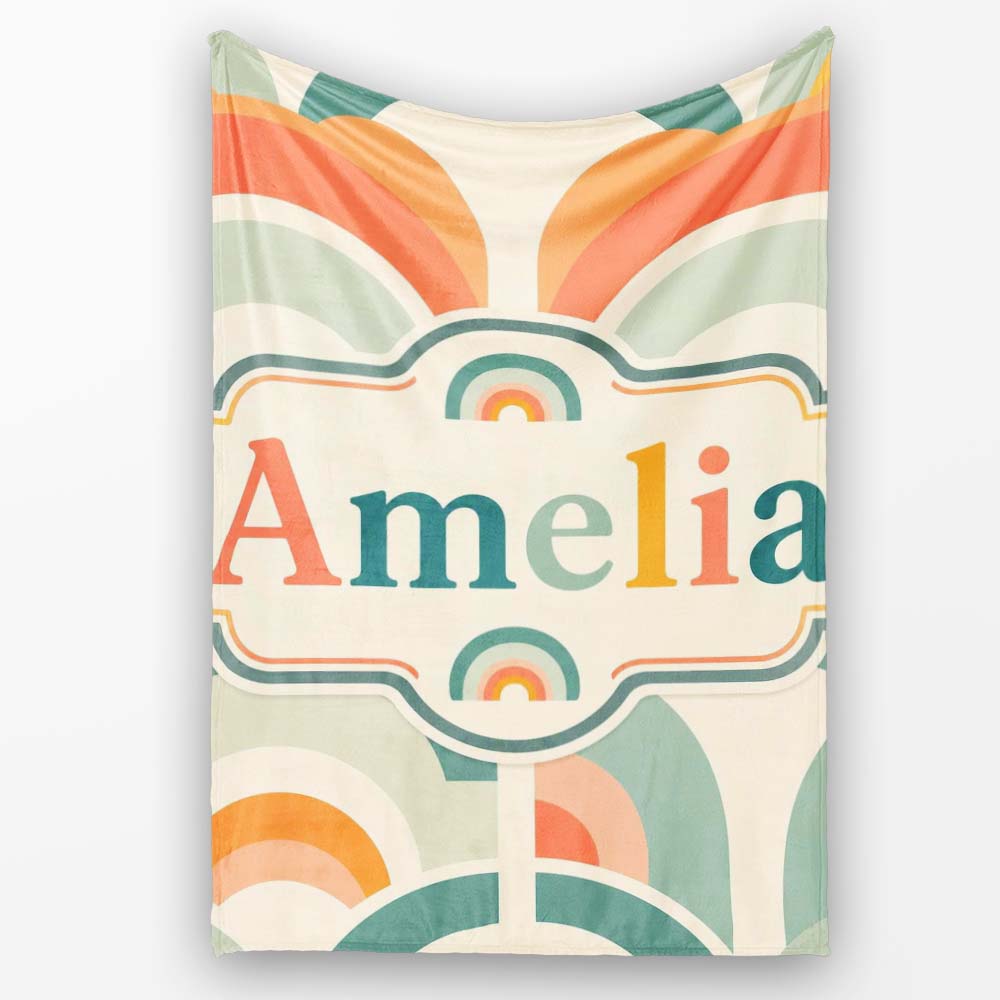 Soft Pastel Rainbow Scallop Arches Seamless Pattern Name Cute Personalised Custom Name Super Soft Fleece Blanket Bed Sofa Throw