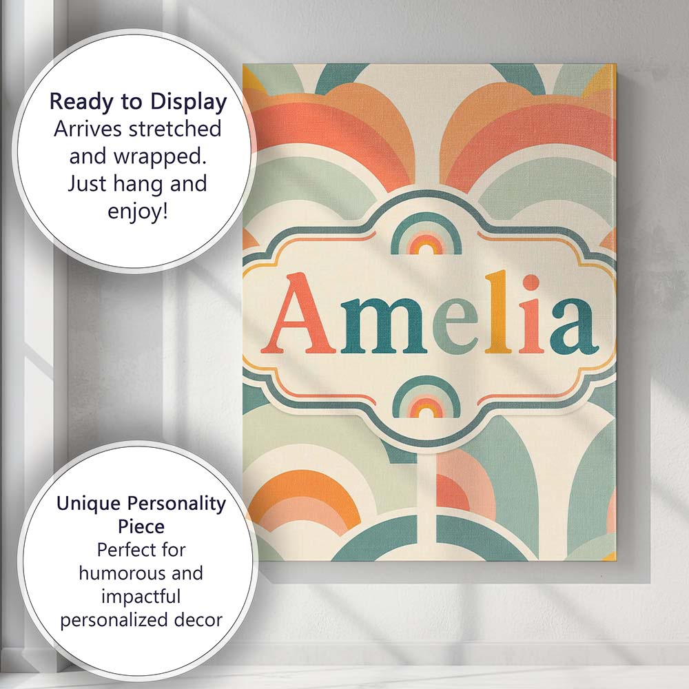 Personalised Name Soft Pastel Rainbow Custom Modern Room Accent Creative Decorator Style Canvas Wall Art Print Decor Picture Ready to Hang