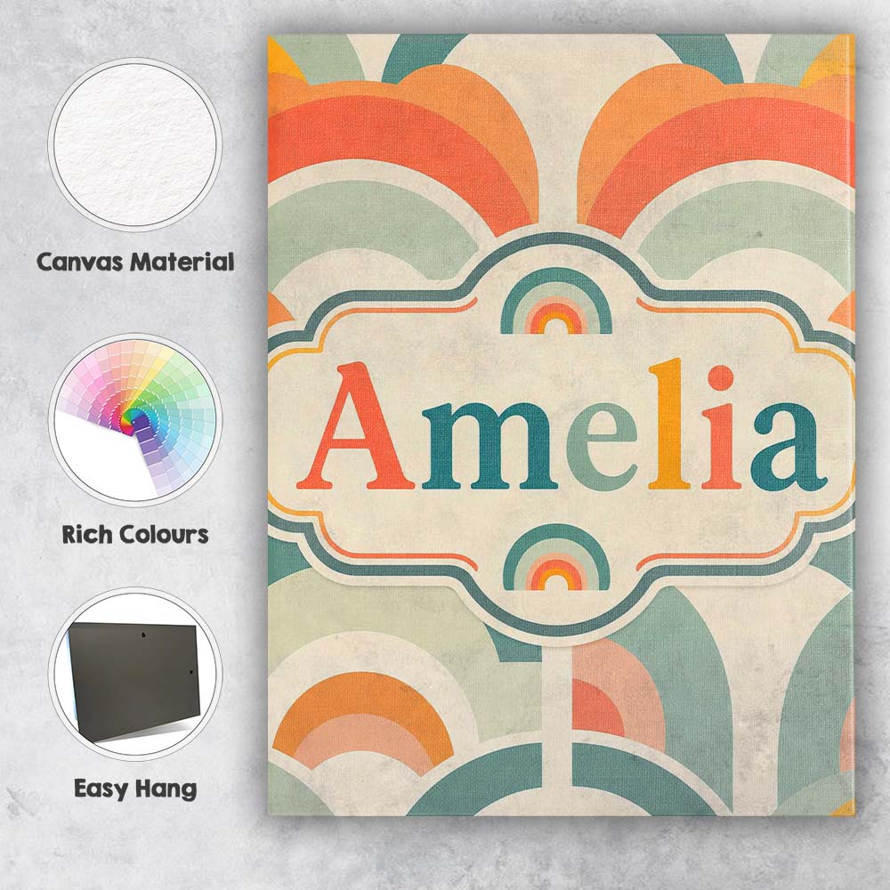 Personalised Name Soft Pastel Rainbow Custom Modern Room Accent Creative Decorator Style Canvas Wall Art Print Decor Picture Ready to Hang