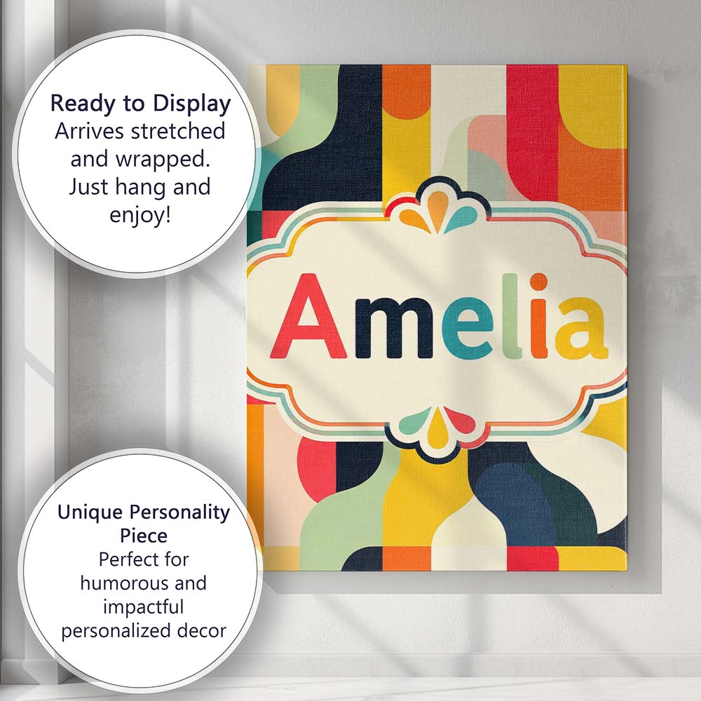 Personalised Name Geometric Color Block Custom Modern Room Accent Elegant Feature Canvas Wall Art Print Decor Picture Ready to Hang