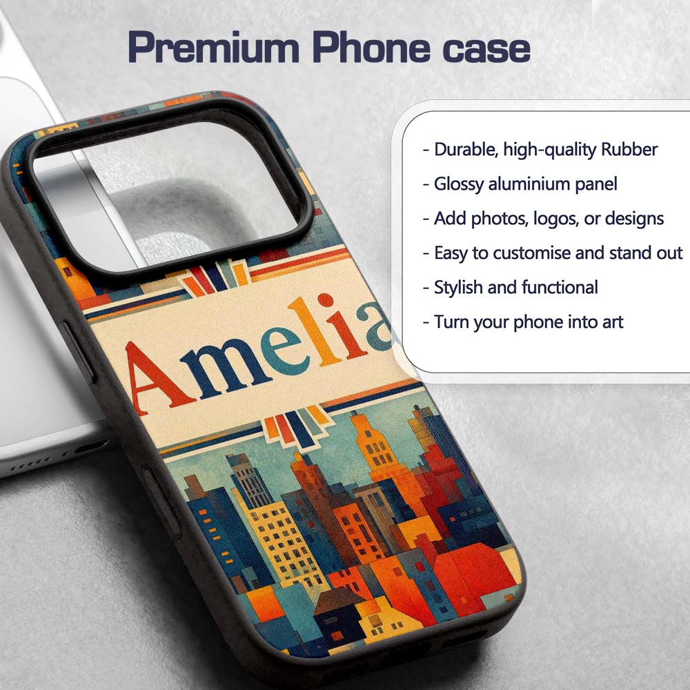 Colorful Stylized Urban City Decorative Design Custom Name Protective Phone Case Mobile Cover Durable Everyday Smartphone Shock Resistant