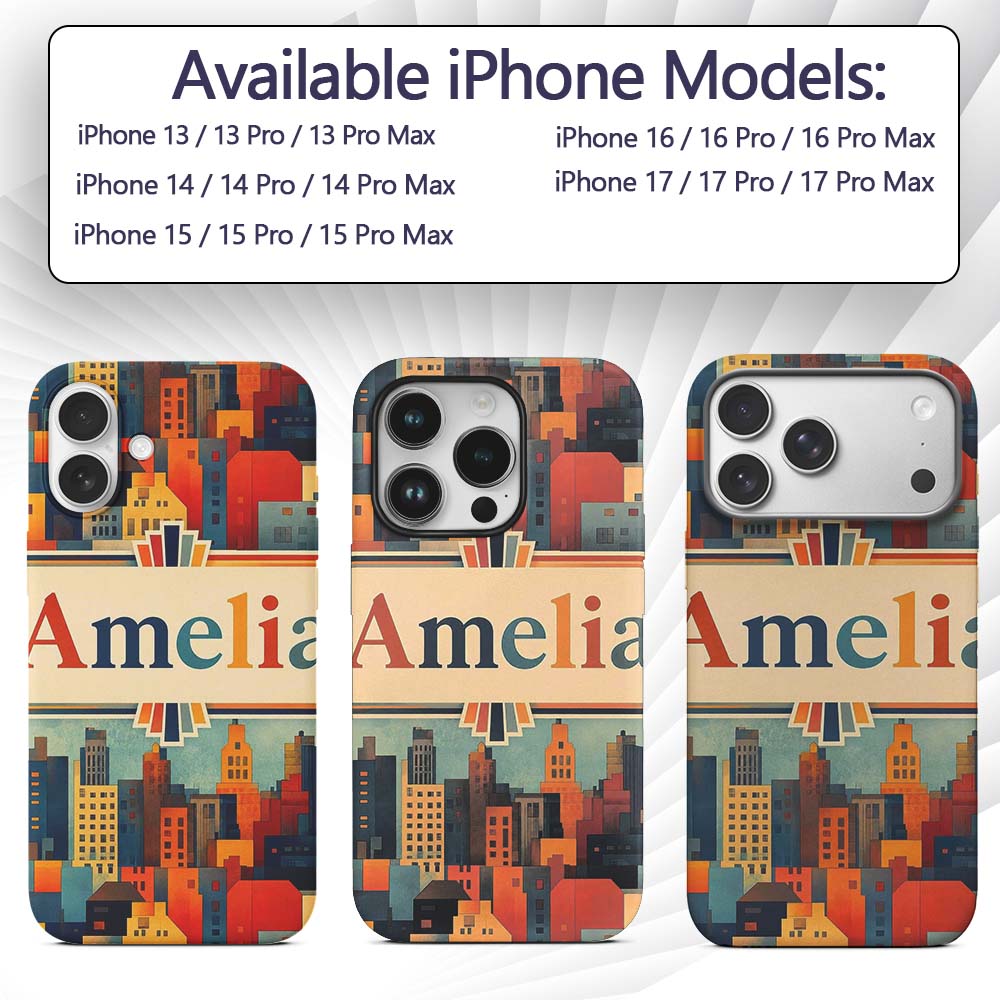 Colorful Stylized Urban City Decorative Design Custom Name Protective Phone Case Mobile Cover Durable Everyday Smartphone Shock Resistant