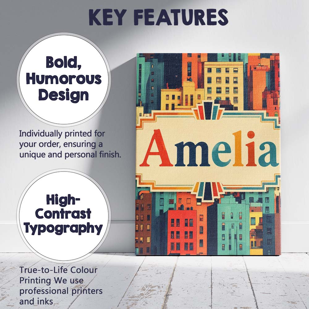 Personalised Name Abstract Vibrant Cityscape Custom Bespoke Contemporary Display Canvas Wall Art Print Decor Picture Ready to Hang