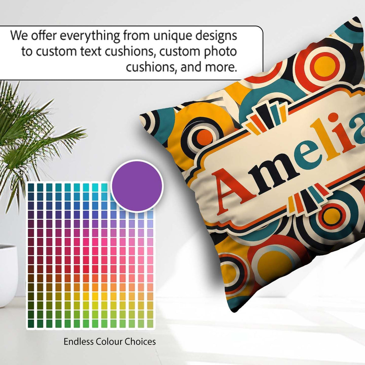 Custom Name Circle Geometric Abstract Pattern Bold Seamless Name Square Filled Cushion Throw Pillow Sofa Bed Home Decor Zip Washable UK Made