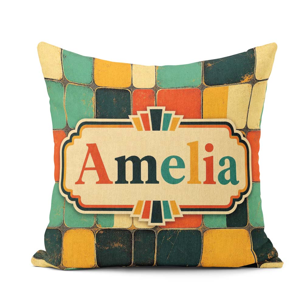 Custom Name Rounded Square Color Grid Pattern Seamless Name Cute Square Filled Cushion Throw Pillow Sofa Bed Home Decor Zip Washable UK Made