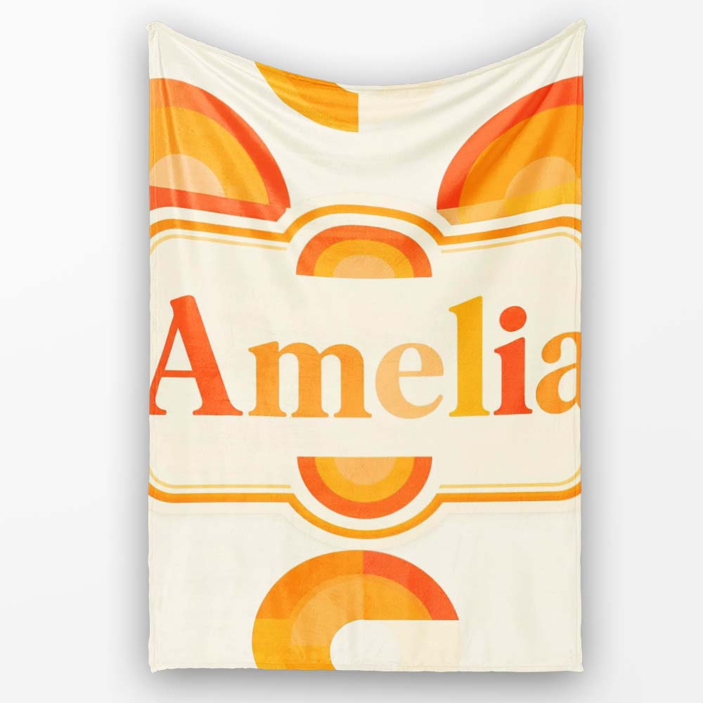 Minimal Abstract Half Circle Sunset Pattern Seamless Name Cute Personalised Custom Name Super Soft Fleece Blanket Bed Sofa Throw