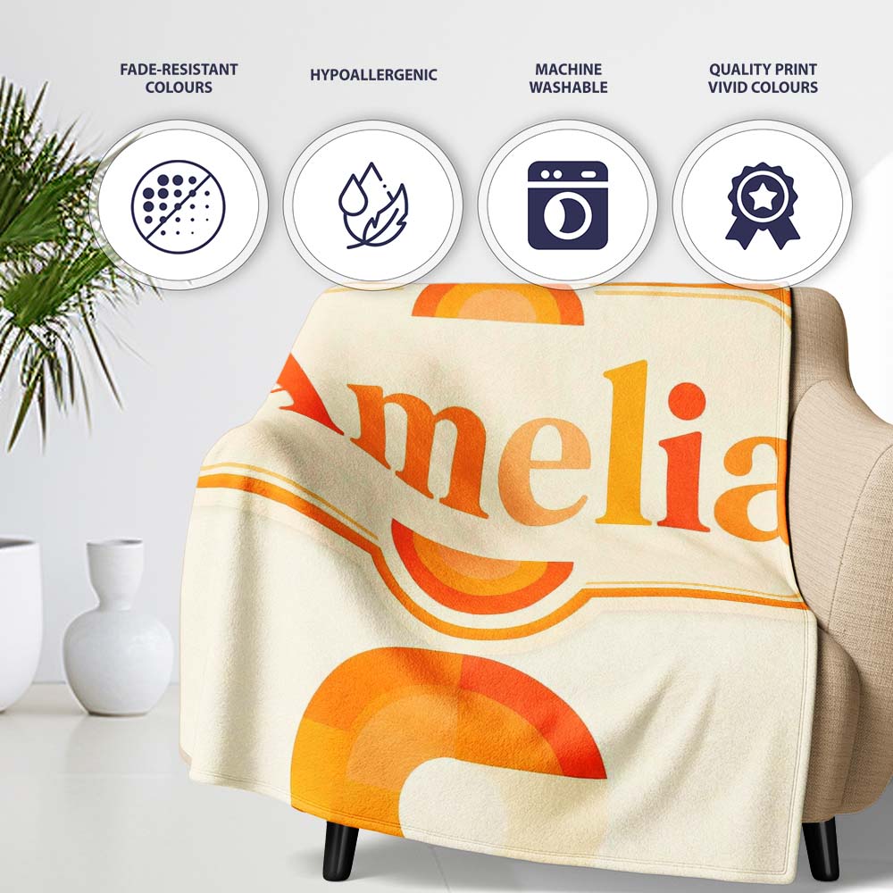 Minimal Abstract Half Circle Sunset Pattern Seamless Name Cute Personalised Custom Name Super Soft Fleece Blanket Bed Sofa Throw