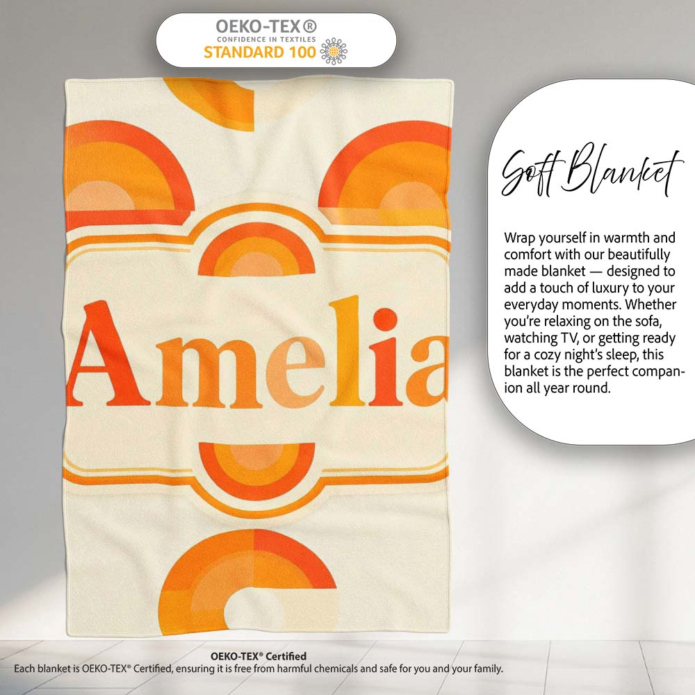 Minimal Abstract Half Circle Sunset Pattern Seamless Name Cute Personalised Custom Name Super Soft Fleece Blanket Bed Sofa Throw