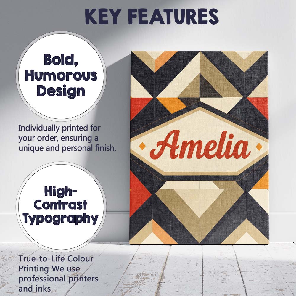 Personalised Name Modern Geometric Diamond Custom Unique Gift Idea Elegant Feature Canvas Wall Art Print Decor Picture Ready to Hang