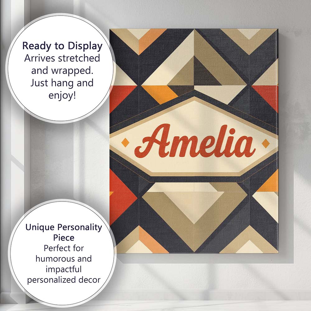 Personalised Name Modern Geometric Diamond Custom Unique Gift Idea Elegant Feature Canvas Wall Art Print Decor Picture Ready to Hang