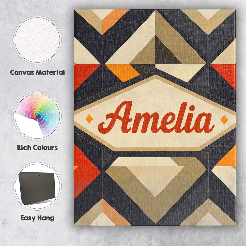 Personalised Name Modern Geometric Diamond Custom Unique Gift Idea Elegant Feature Canvas Wall Art Print Decor Picture Ready to Hang