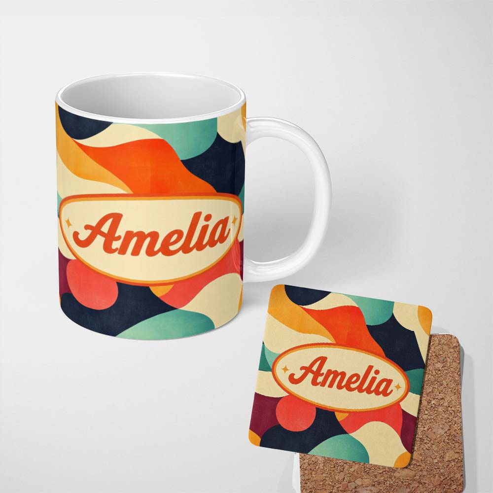 Personalized Custom Name Abstract Organic Fluid Shapes Color Flow Seamless Pattern Custom 11oz Ceramic Coffee Tea Mug White Large Handle