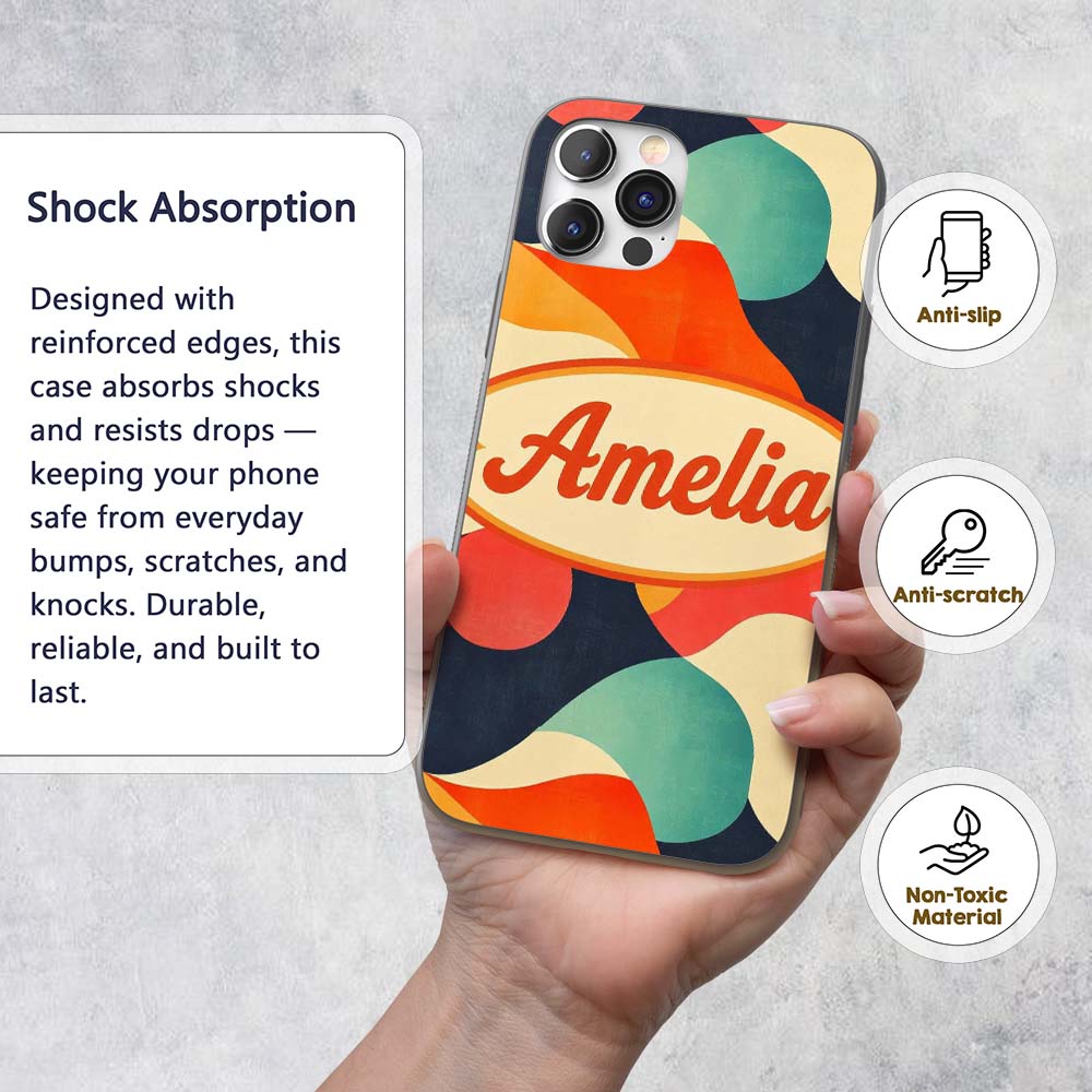Abstract Organic Fluid Shapes Color Flow Seamless Custom Name Protective Phone Case Mobile Cover Durable Everyday Smartphone Shock Resistant