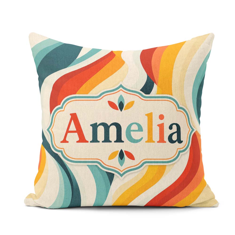 Custom Name Wavy Stripes Color Flow Abstract Seamless Name Cute Square Filled Cushion Throw Pillow Sofa Bed Home Decor Zip Washable UK Made