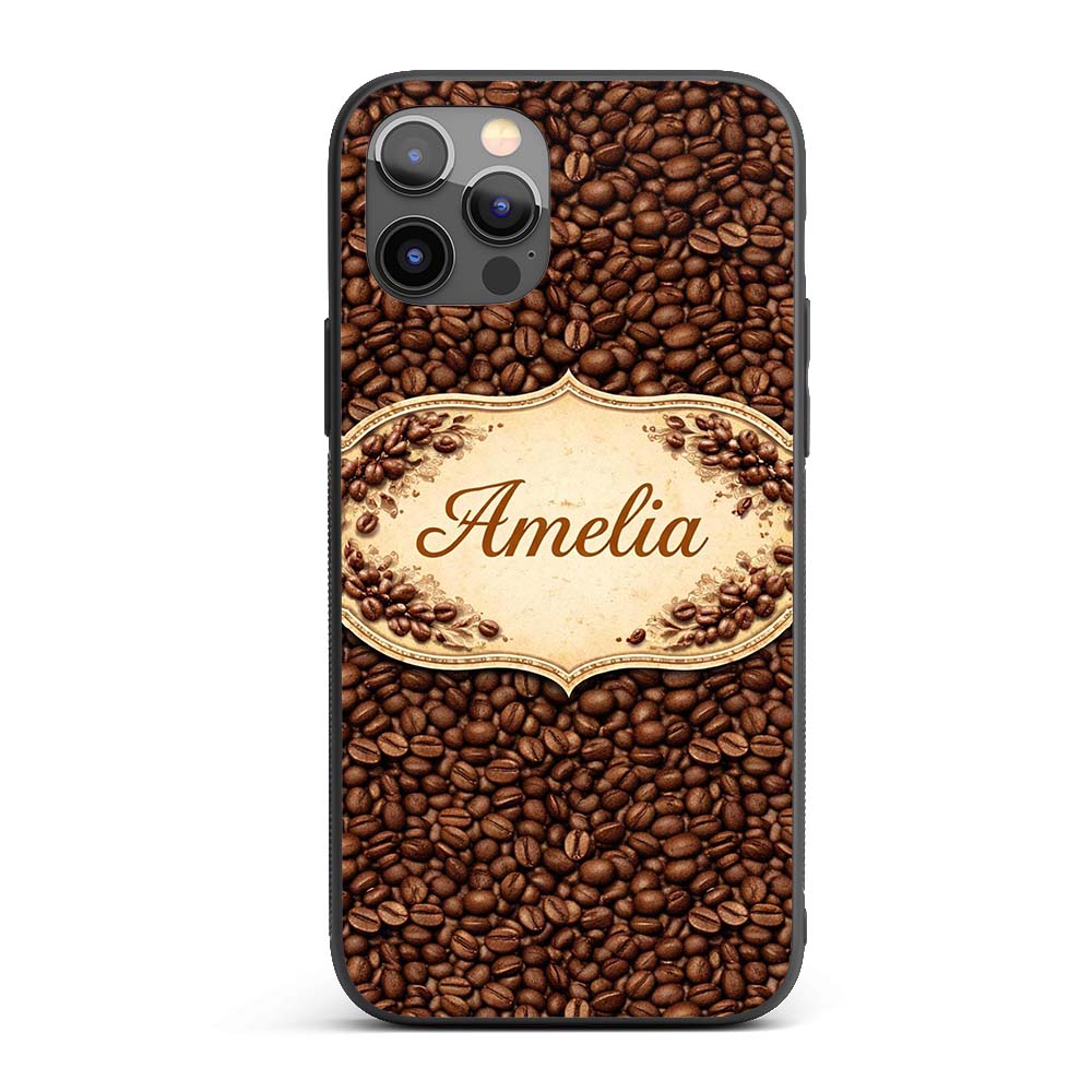 Realistic Roasted Coffee Beans Scatter Seamless Custom Name Protective Phone Case Mobile Cover Durable Everyday Smartphone Shock Resistant