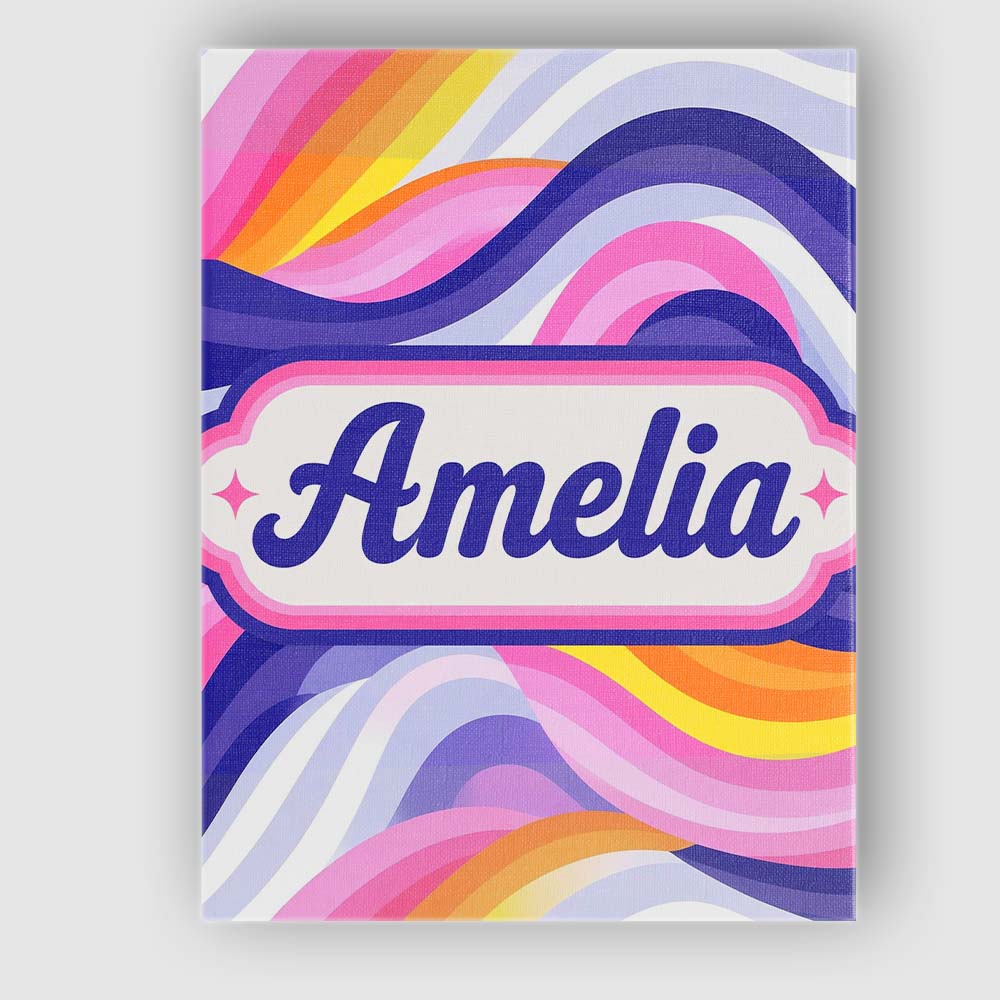 Personalised Name Colorful Pastel Wave Custom Modern Room Accent Elegant Feature Canvas Wall Art Print Decor Picture Ready to Hang