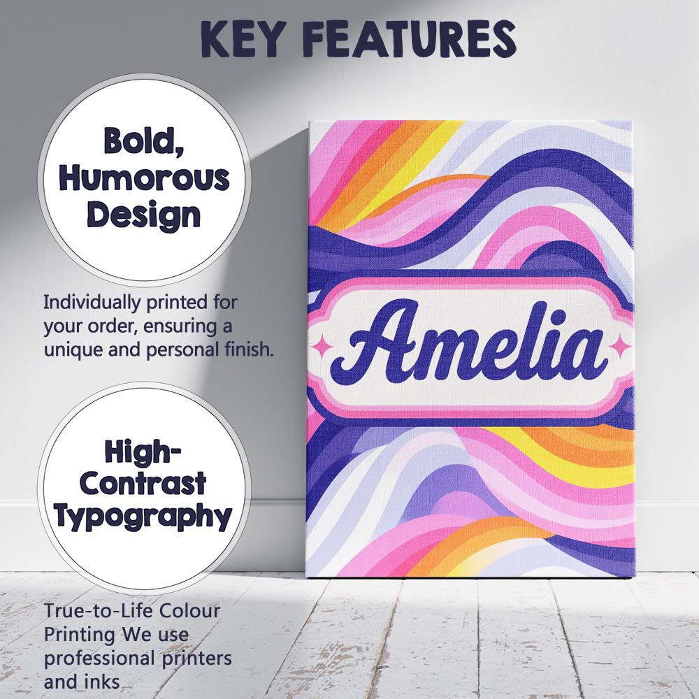 Personalised Name Colorful Pastel Wave Custom Modern Room Accent Elegant Feature Canvas Wall Art Print Decor Picture Ready to Hang