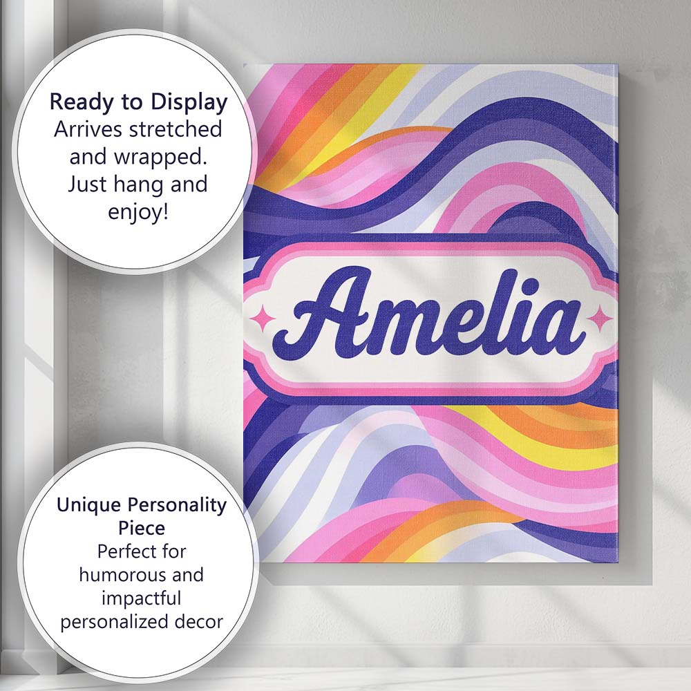 Personalised Name Colorful Pastel Wave Custom Modern Room Accent Elegant Feature Canvas Wall Art Print Decor Picture Ready to Hang