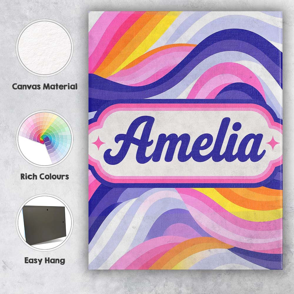 Personalised Name Colorful Pastel Wave Custom Modern Room Accent Elegant Feature Canvas Wall Art Print Decor Picture Ready to Hang