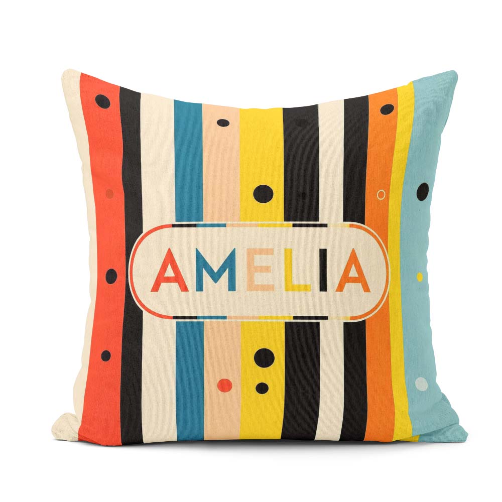 Custom Name Bold Vertical Stripes with Polka Dot Accent Seamless Square Filled Cushion Throw Pillow Sofa Bed Home Decor Zip Washable UK Made