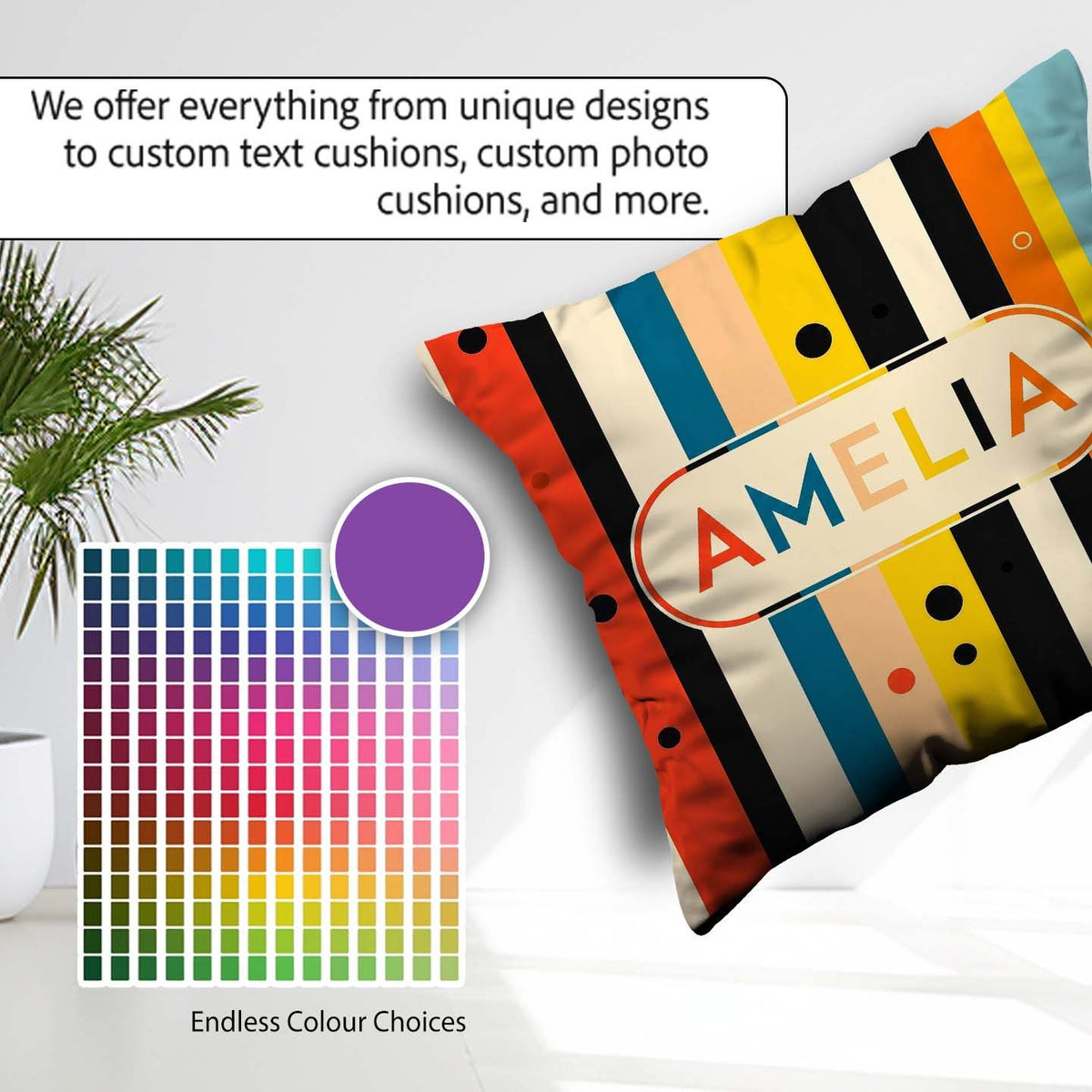 Custom Name Bold Vertical Stripes with Polka Dot Accent Seamless Square Filled Cushion Throw Pillow Sofa Bed Home Decor Zip Washable UK Made