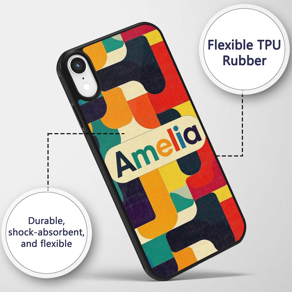 Abstract Mid Century Geometric Blocks Texture Custom Name Protective Phone Case Mobile Cover Durable Everyday Smartphone Shock Resistant
