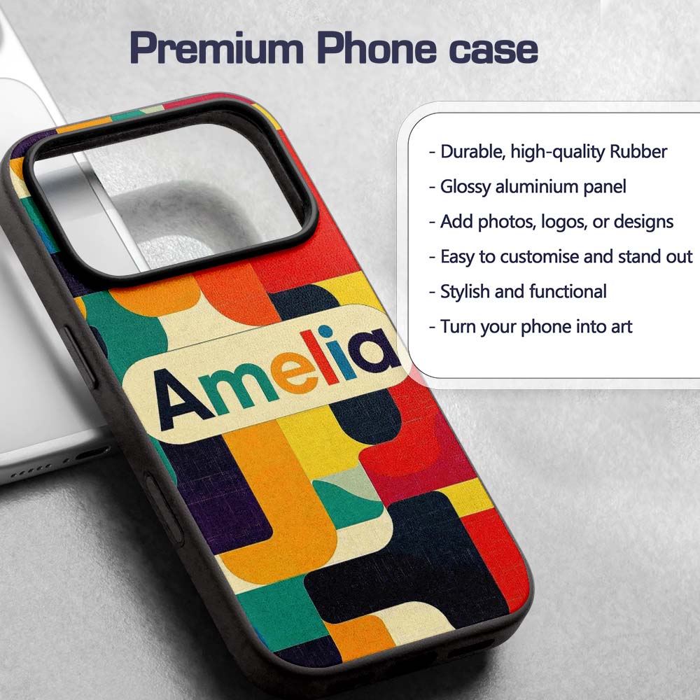 Abstract Mid Century Geometric Blocks Texture Custom Name Protective Phone Case Mobile Cover Durable Everyday Smartphone Shock Resistant