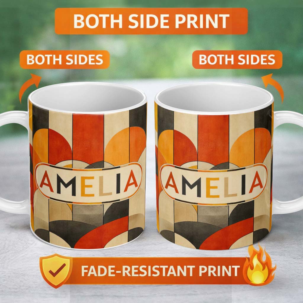 Personalized Custom Name Arch Landscape Abstract Shapes Pattern Seamless Name Cute Unique 11oz Ceramic Coffee Tea Mug White Large Handle