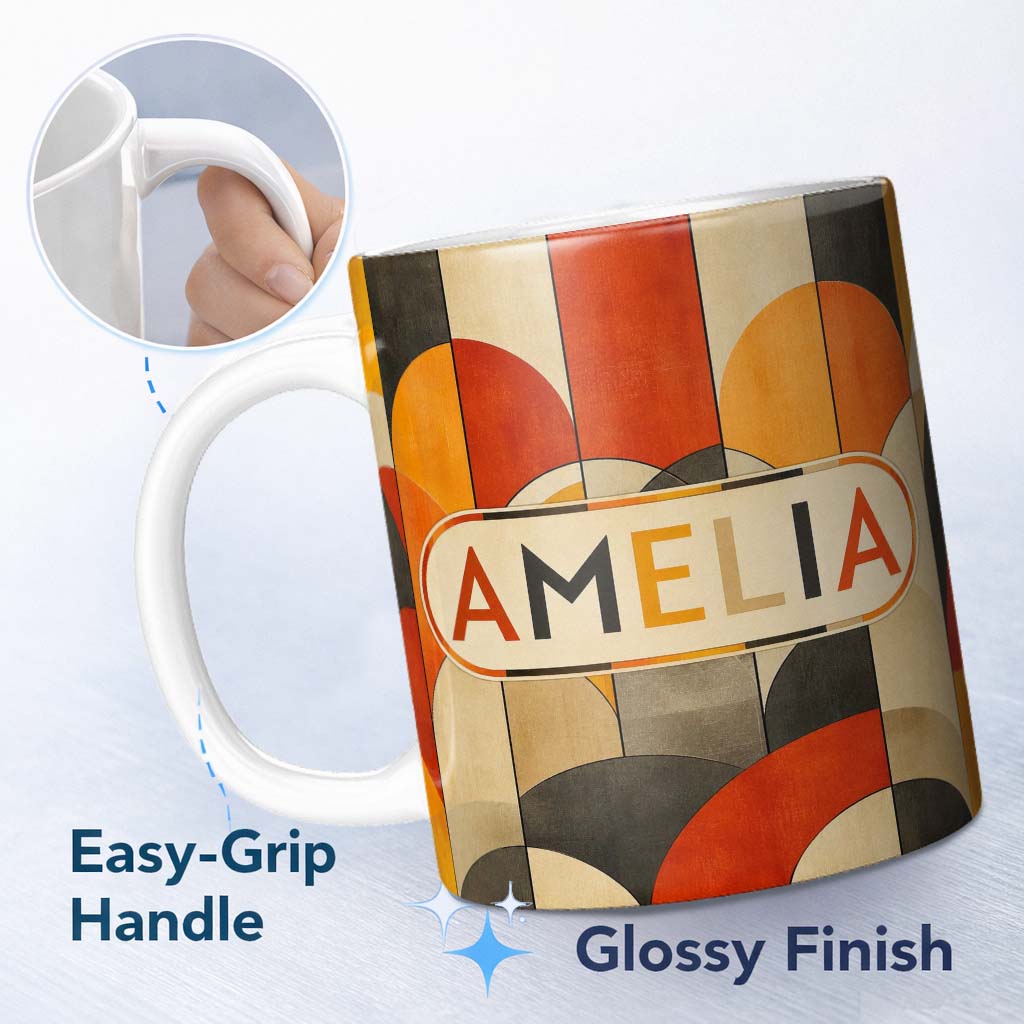 Personalized Custom Name Arch Landscape Abstract Shapes Pattern Seamless Name Cute Unique 11oz Ceramic Coffee Tea Mug White Large Handle