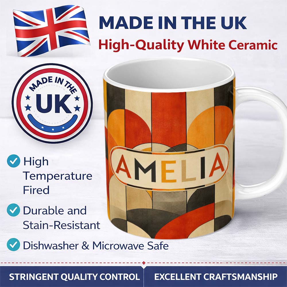 Personalized Custom Name Arch Landscape Abstract Shapes Pattern Seamless Name Cute Unique 11oz Ceramic Coffee Tea Mug White Large Handle