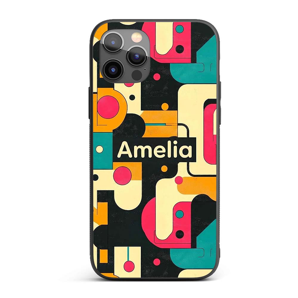 Bold Geometric Abstract Shapes Mid Century Color Custom Name Protective Phone Case Mobile Cover Durable Everyday Smartphone Shock Resistant