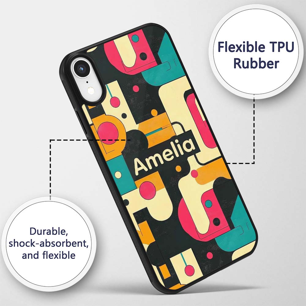 Bold Geometric Abstract Shapes Mid Century Color Custom Name Protective Phone Case Mobile Cover Durable Everyday Smartphone Shock Resistant